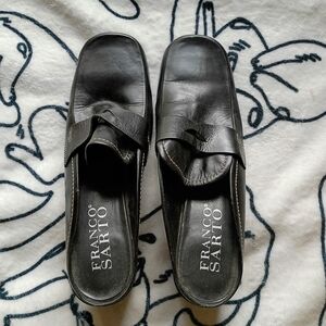 Franco Sarto Black Leather Women's Heeled Loafers